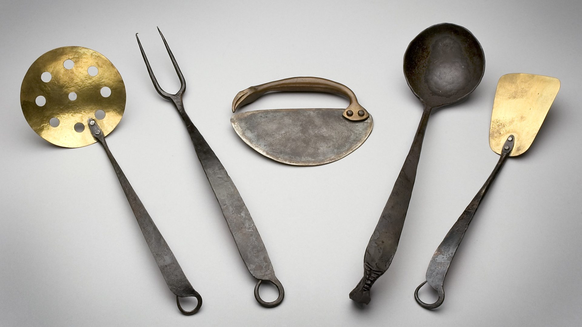 "Kitchen Utensils (Chopper, Fork, Ladle, Skimmer, Spatula)" Ivan Bailey Iron